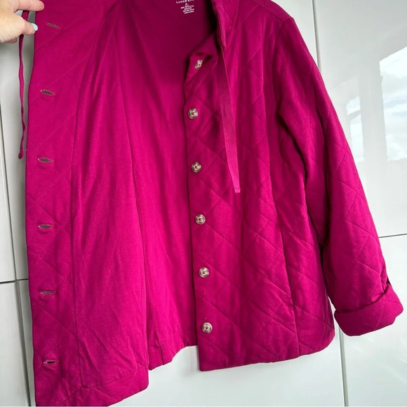 Lands’ End Quilted Jacket Size Medium Pink Cotton Button Front Comfortable - Picture 7 of 9